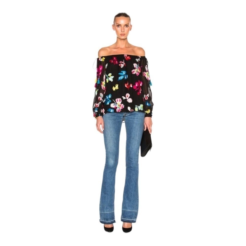 Tanya Taylor Georgette Tessa Black Silk Floral Embroidered Tassel Accent Top 8 - Picture 3 of 14